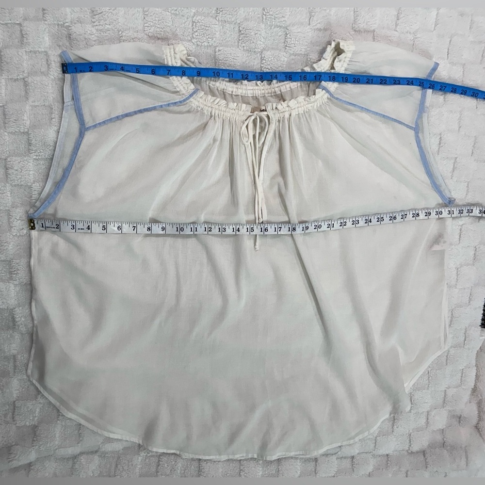We The Free    Oversized Top Blouse
White Gauze Sheer Tie Neck Blue - Picture 5 of 11